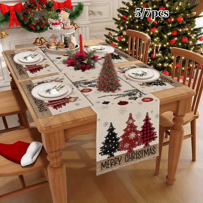 Christmas Table Runner - Amerikanischer Landhausstil Weihnachts-Tischläufer und Tischsets, Wasserdicht,