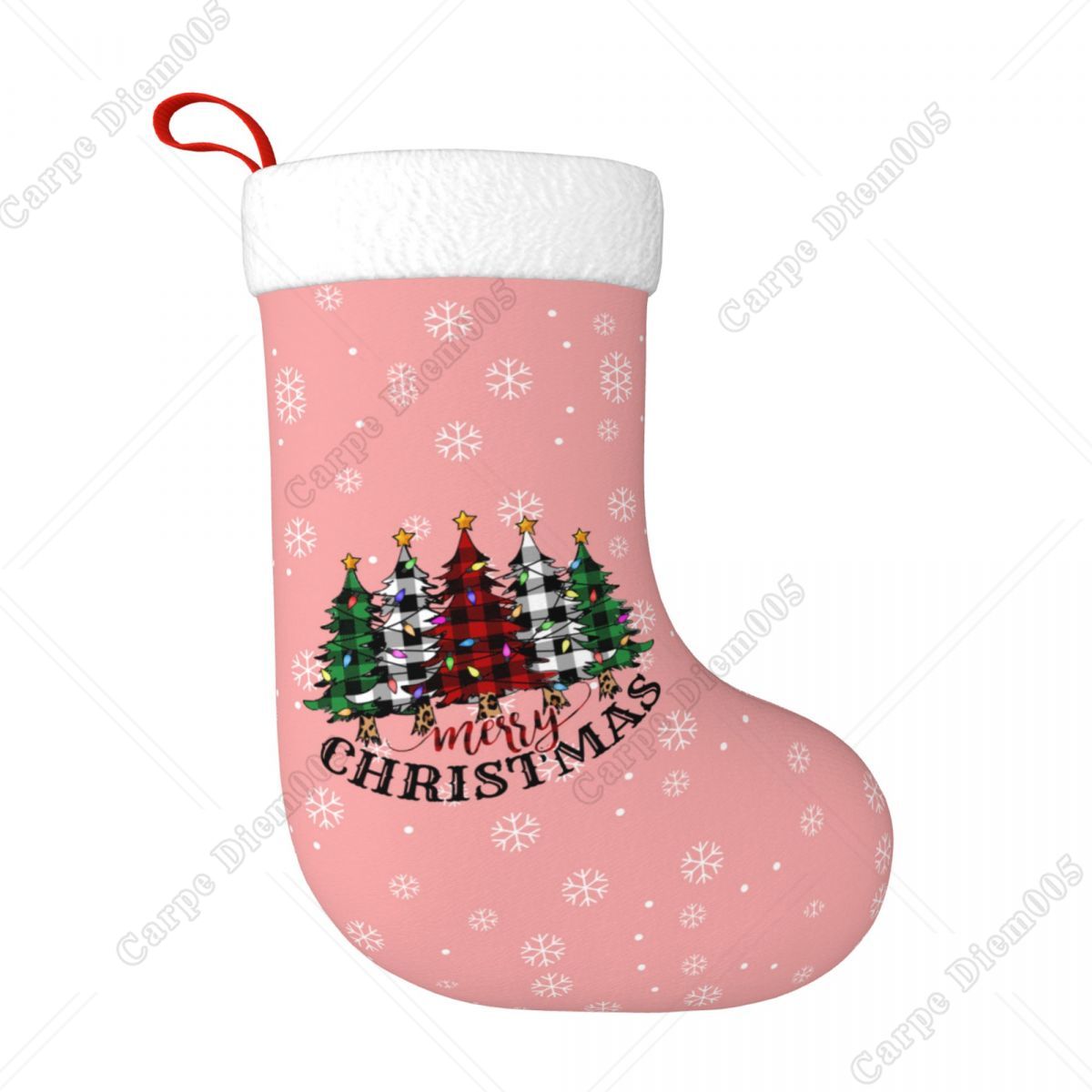 Christmas Stocking Hanging - Rosa Schneeflocken-Weihnachtsbäume-Strumpf, große Weihnachtsstrümpfe, Kamin-Hängestrümpfe für