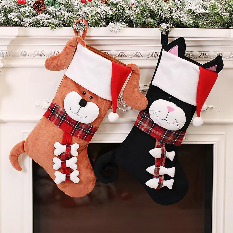 Christmas Stocking Hanging - 3D Tier-Weihnachtsstrümpfe Plüsch Hund Katze Hängende
