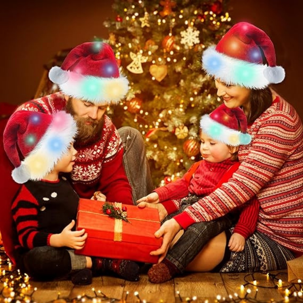 Santa Hat Plush - Beleuchtung Weihnachten Weihnachtsmütze Rot Grün Plüsch