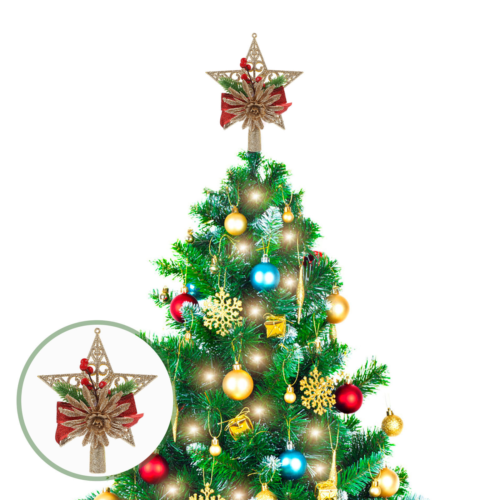Star Tree Topper - 1 Stück Weihnachtsbaumspitze, exquisiter fünfzackiger Stern,