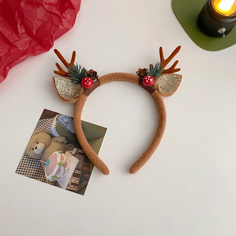 Reindeer Antlers Headband - Weihnachten Stirnband Rentier Geweih Horn Blume