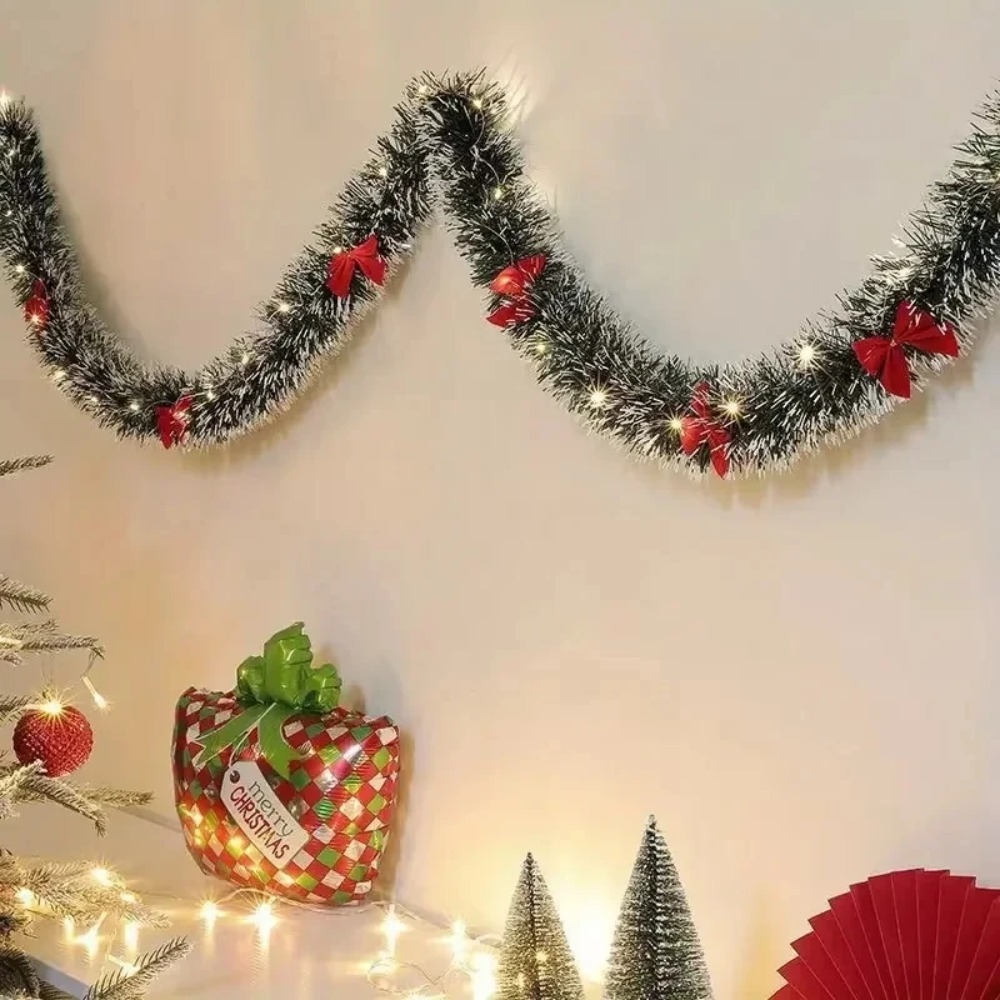 Tinsel Garland Decoration - Weihnachts-Lametta-Girlande, künstliche Weihnachtsgirlande mit LED-Leuchten, Weihnachts-Metallic-Twist-Hängegirlande,