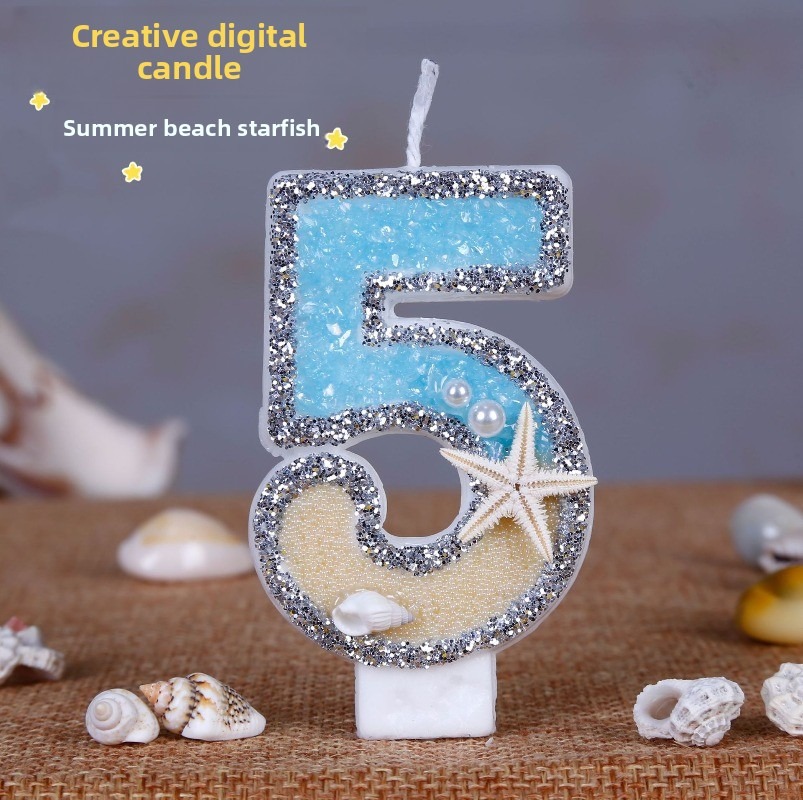 Holiday Candle Set - Strand-Seestern-Geburtstagskerzen 0-9, Sommer-Ozean-Thema Kuchendekoration für Kinder