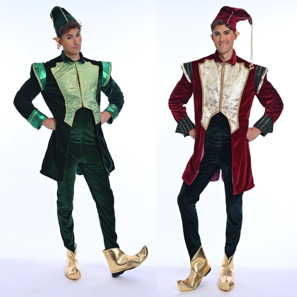 Elf Costume Christmas - Luxuriöses Samt-Weihnachtsmann-Elfen-Kostüm Neujahrsparty Bühnenauftritt Elfen-Weihnachtsmann-Outfit für
