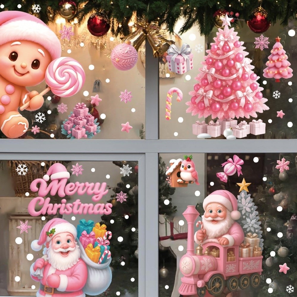 Snowflake Window Decal - Abnehmbare PVC-Fensteraufkleber, Schneeflocke, Weihnachtsmann, Weihnachtsaufkleber, Glasfenster,