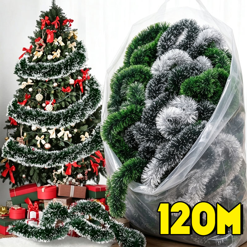 Tinsel Garland Decoration - Grün-weiße Schneeglitzer-Girlande für Weihnachten – Hängedekoration