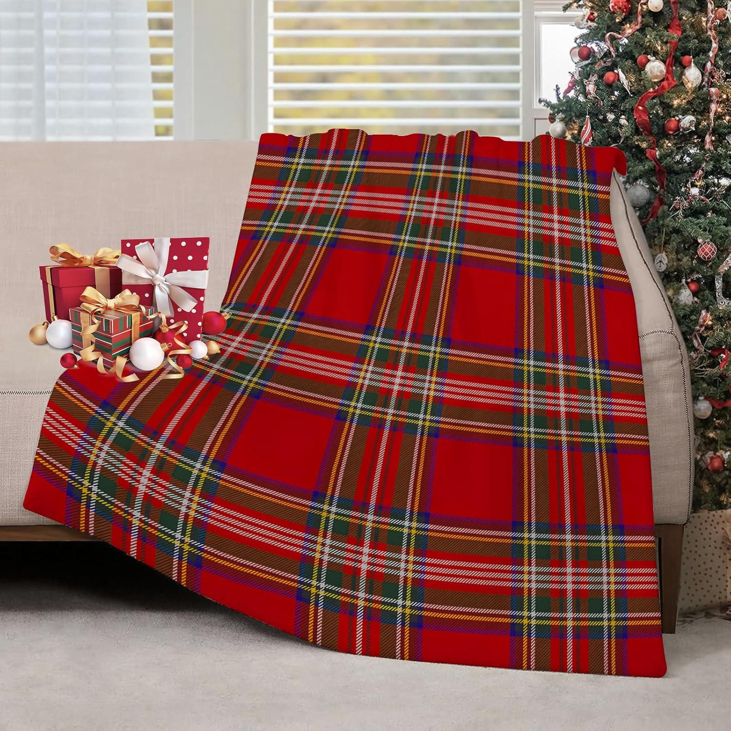 Christmas Throw Blanket - Weihnachts-Plaid-Überwurfdecken, schottischer Tartan, Bauernhaus-Überwurf, weiche, warme,