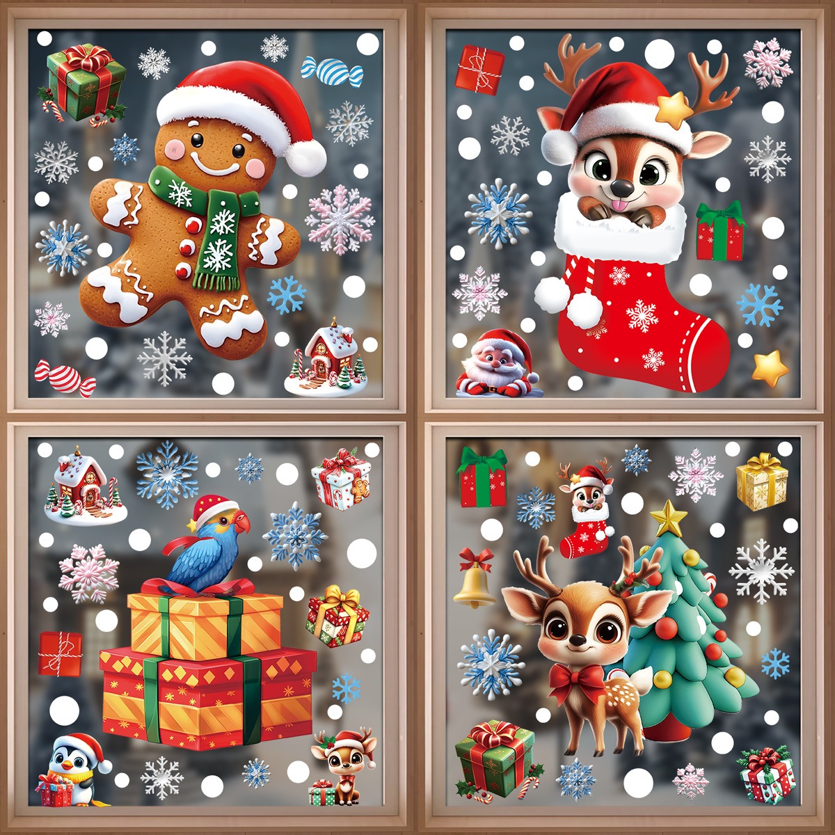 Snowflake Window Decal - Weihnachten Fenster Aufkleber Lebkuchenmann Weihnachtsmann Schneemann