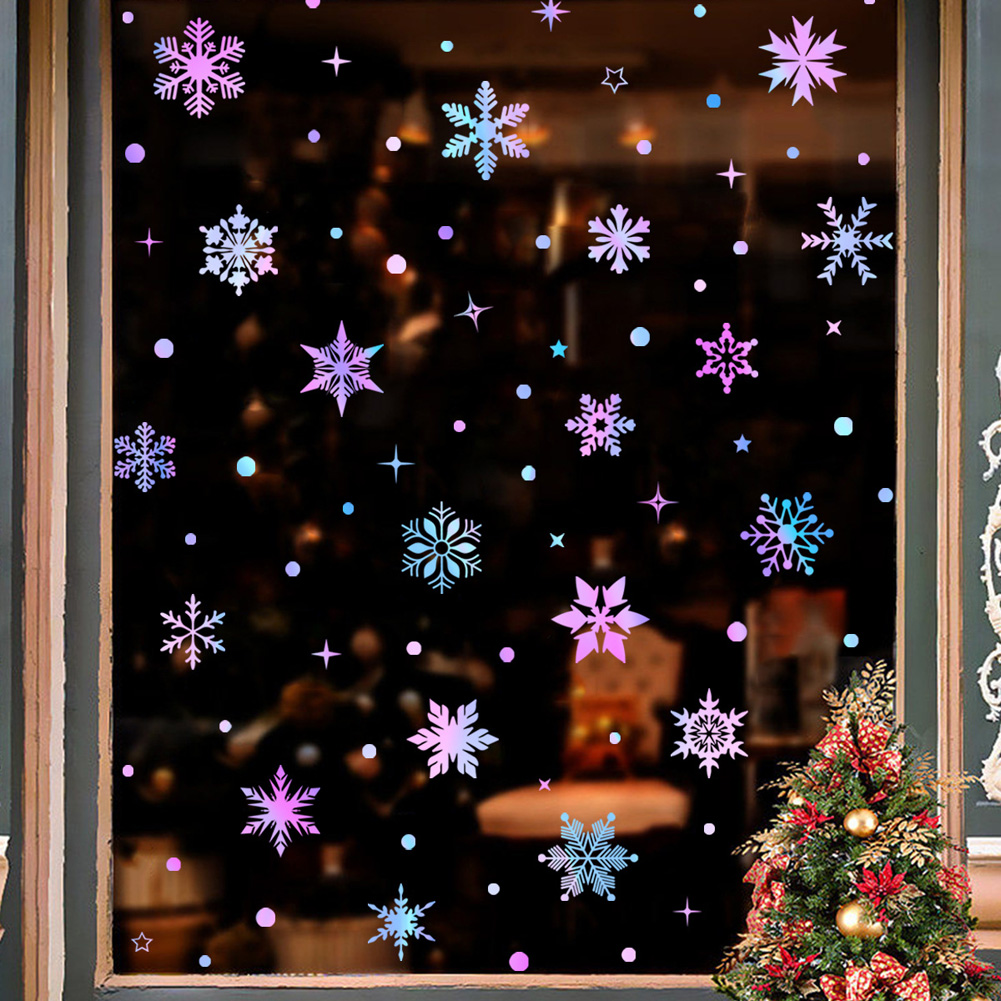 Snowflake Window Decal - Bunte leuchtende Schneeflocken-Wandaufkleber, Weihnachts-Wandaufkleber für Glasfenster,