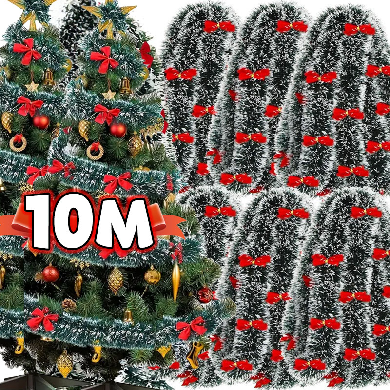 Tinsel Garland Decoration - Weihnachten Schleife Lametta Bänder Grün Zuckerrohr