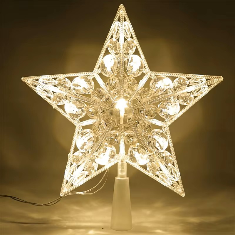 Star Tree Topper - 15cm Weihnachtsbaumspitze mit Leuchtendem Fünfzackigen Stern