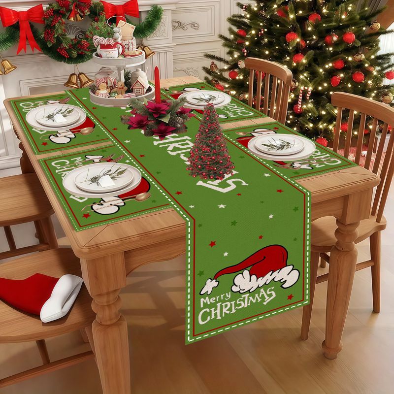 Christmas Table Runner - VIKAMA Niedliche Cartoon-Weihnachts-Tischläufer-Set Wasserdichte Rutschfeste Küchen-