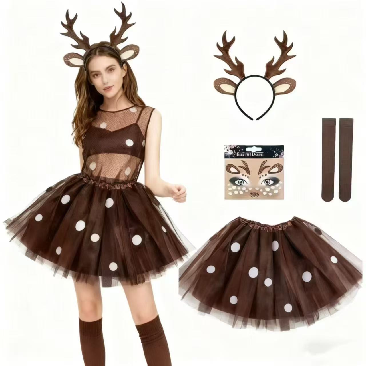 Reindeer Antlers Headband - Rentier-Kostüm-Set mit Geweih-Stirnband und Schwanz, Braunem