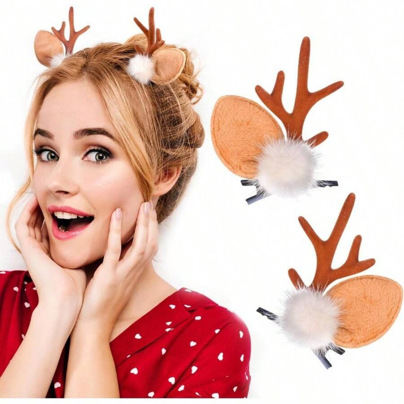 Reindeer Antlers Headband - 2 Stück Weihnachten Rentiergeweih Haarspangen Niedliche