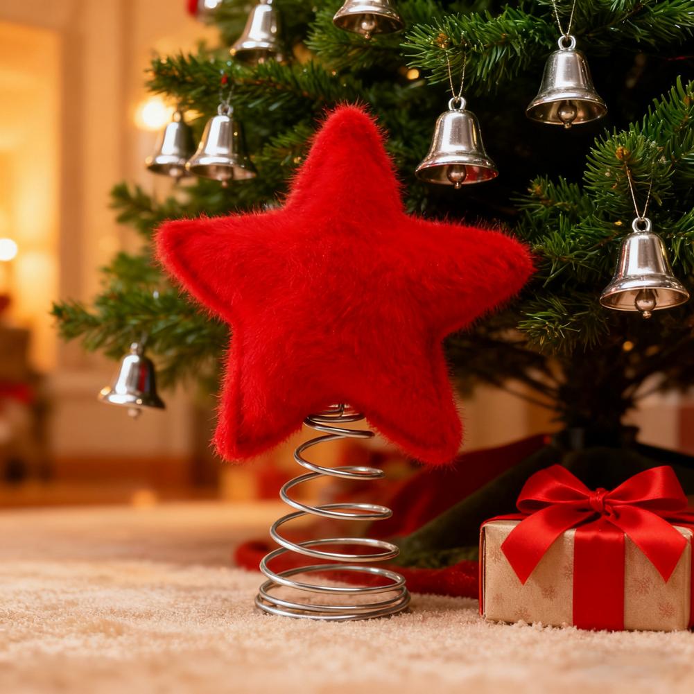 Star Tree Topper - Plüsch-Stern-Baumspitze, Plüsch, fünfzackiger Stern, Weihnachtsbaumspitze, Metallrahmen,