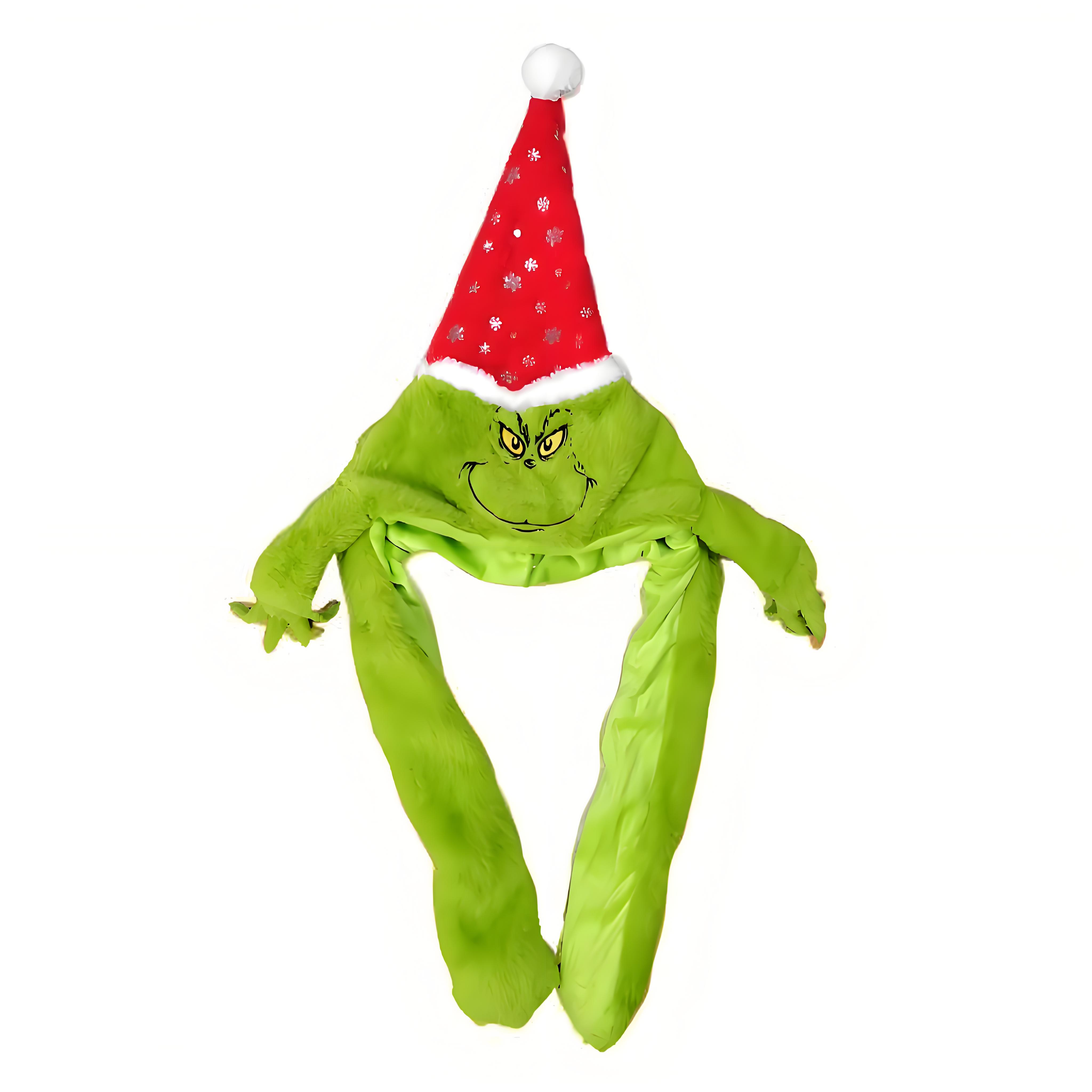 Santa Hat Plush - Plüsch-Grinses-Mütze, Mütze, Schal, Weihnachten, grünes Monster,
