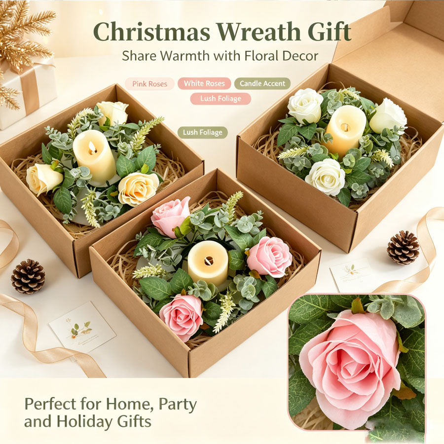 Christmas Wreath Fake - Künstlicher Rosenkranz in Form eines Kerzenständerns,