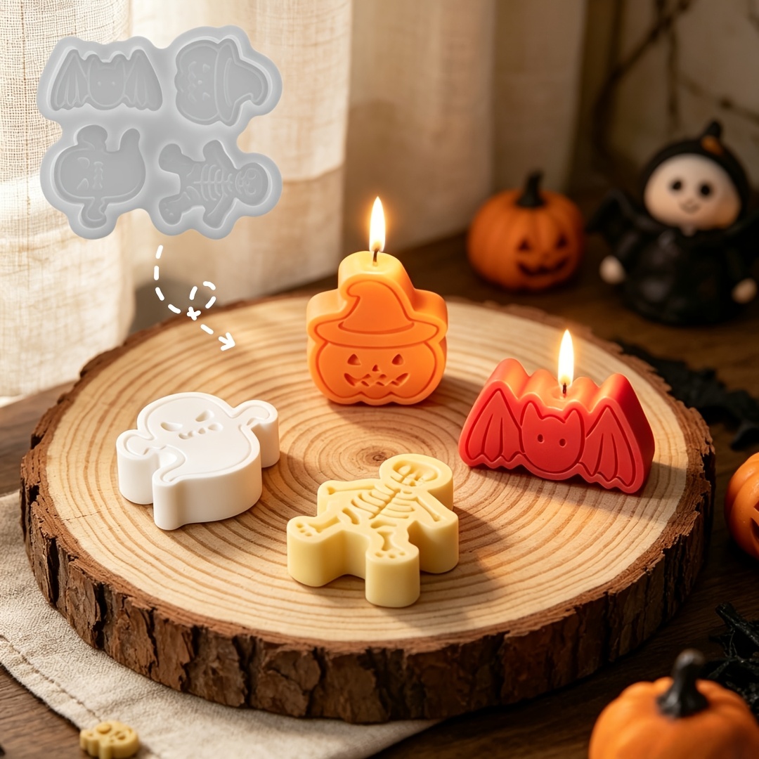 Holiday Candle Set - 4-fach Silikonharzform-Set für DIY-Tonfiguren wie Geister,