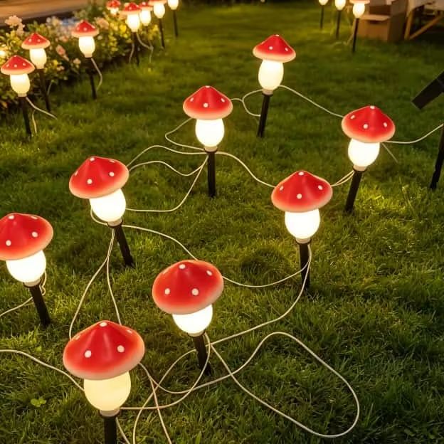 Christmas Lights Outdoor - Solar-Pilz-Lichterkette Wasserdichte Außenbeleuchtung für Garten Rasen