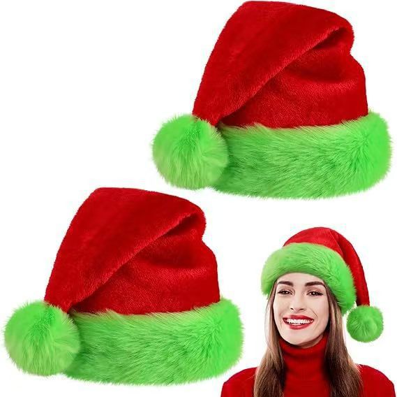Santa Hat Plush - 1 Stück/10 Stück Weihnachtsmannmütze Flauschige Weihnachtsmütze