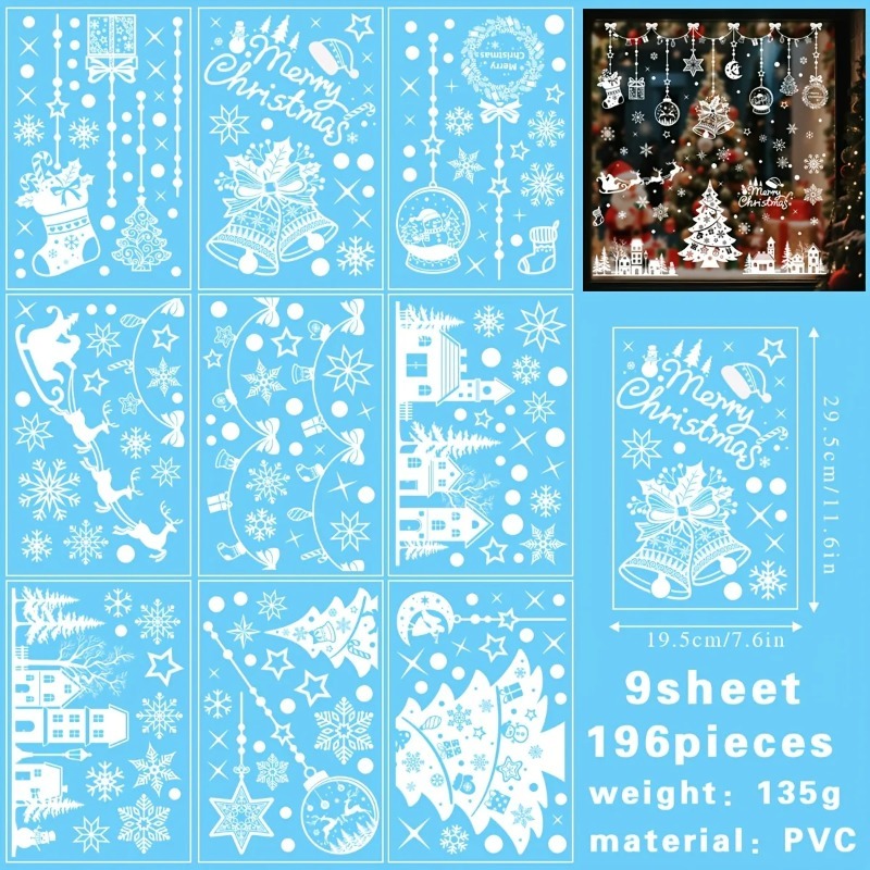 196 Stück/9 Blätter Weihnachts – Snowflake Window Decal Bewertung und Preis