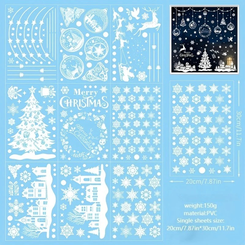 9 Blätter, 243 Stück, wiederve – Snowflake Window Decal Bewertung und Preis